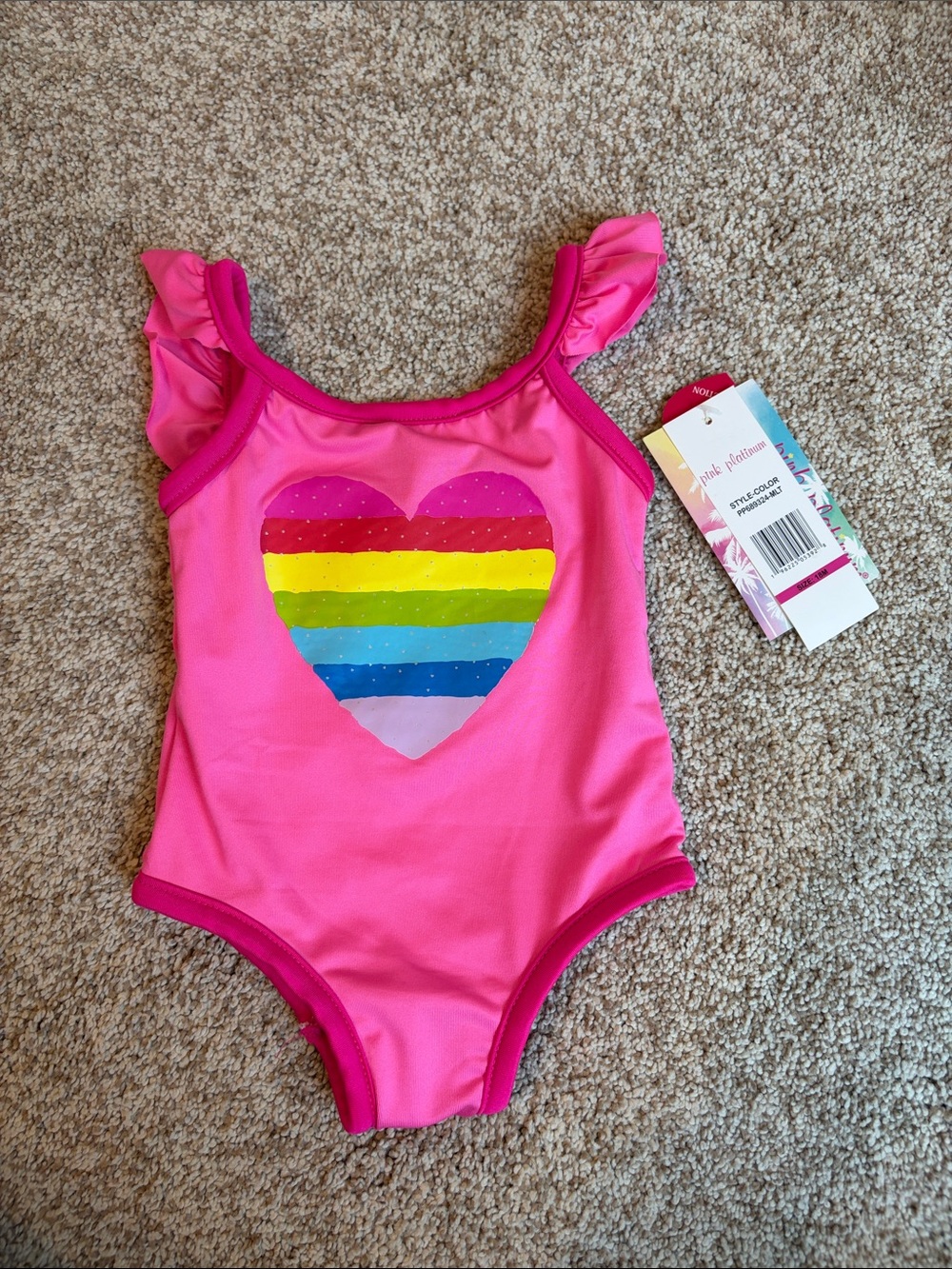 Pink Platinum Pink Kids One-Piece Swimsuit with Rainbow Heart